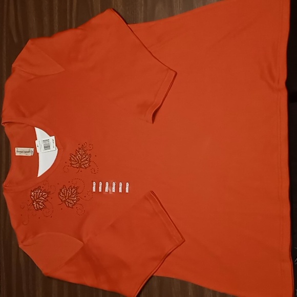 Decorated Originals Tops - Decorated Originals Orange 3/4 Sleeve Blouse w Leaf Embellishments 2X NWT